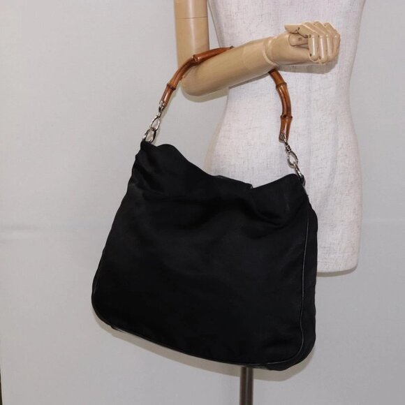 GUCCI Bamboo Shoulder Bag Nylon Black Silver 001 1577 Auth ar13698 - Picture 14 of 16